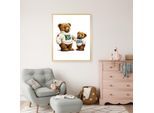 Bild mit Rahmen QUEENCE "Vintage Teddy Bär groß & klein", farbe rahmen: beige, farbe bild(er): beige, B:50cm H:70cm T:1,5cm, Acrylglas, Holzrahmen, Bilder, HD Premium Poster-Druck inkl. Echtholzrahmen in beige