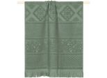 Handtuch PAD "HARLEM, 50x100 cm", grün (olive), B:50cm L:100cm, Frottee, Frottee, Handtücher, Made in Europe, Ton in Ton gestreift, mit Ornamenten, mit Fransen
