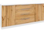 Kommode BORCHARDT MÖBEL "Oliva, Kommode mit Metallgriffen", weiß (weiß matt, eichefarben wotan), B:166cm H:78cm T:35cm, Holzwerkstoff, Sideboards, Kommode, mit 4 Schubkästen