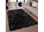 Fellteppich PACO HOME "Playa 960", schwarz, B:40cm H:64mm L:60cm, Polyester, Teppiche, Fellteppich, Kunstfell, Flokati-Optik, Hochflor, weich und flauschig, Uni-Farben