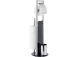 WC-Garnitur WENKO "Ravina", silber (silberfarben, glänzend), B:20cm H:70cm L:20cm, Edelstahl, Sicherheitsglas, Reinigungsbürsten, Stand WC-Garnitur, Toilettenpapierhalter, Rollenhalter & WC-Bürste