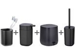 Badaccessoire-Set WENKO "Davos", schwarz, matt, Kunststoff, Badaccessoires-Sets, Seifenspender, Zahnputzbecher, WC-Garnitur & Kosmetikeimer