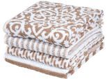 Badetuch PAD "FAMILY, 70x140 cm", grau (taupe), B:70cm L:140cm, Frottee, Frottee, Handtücher, Badetuch, Made in Europe, verschiedene Muster in einem Set, mit Fransen