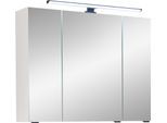 Badezimmerspiegelschrank SAPHIR "Quickset 500, 3 Türen, 80cm breit, LED-Aufsatzleuchte", weiß matt, B:80cm H:64cm T:20cm, Schränke, inkl. Schalter und Steckdose