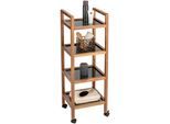 Regal WENKO "Fondi", braun, B:35cm H:101,5cm T:31cm, Massivholz, Sicherheitsglas, Regale, Regal, Rollwagen für Haushalt und Badezimmer, Akazienholz mit Glasböden