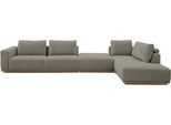 Wohnlandschaft MUSTERRING, olive, B:395cm H:78cm T:202cm, 100% Polyester, Sofas, Wohnlandschaft, Anreihsofa mit Armlehne links, Eckteil rechts mit Kissen & Hocker