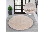 Teppich MY HOME "Shaggy 30" Gr. 9, beige (sand), H:30mm Ø:140cm, Kunstfaser, Teppiche, Teppich, Teppich in Uni-Farben, besonders weich und kuschelig, Wohnzimmer
