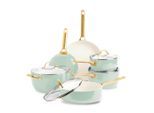 GreenPan Kochtopfset Padova Reserve, Grün, Weiß, Gold, Metall, Glas, 6-teilig, 0 L, rund, Kochen, Töpfe, Topfsets