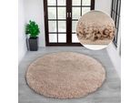 Teppich MY HOME "Viva rund" Gr. 9, beige, H:45mm Ø:140cm, Kunstfaser, Teppiche, Teppich, Uni-Farben, einfarbig, besonders weich und kuschelig, Wohnzimmer