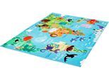 Kinderteppich OBSESSION "My Torino Kids 233", blau (hellblau), B:120cm H:10mm L:170cm, Polyester, Teppiche, Kinderteppich, Motiv Weltkarte, Kinderzimmer