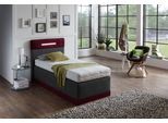 Boxspringbett, rot (bordeaux, anthrazit), Ohne Topper, Liegefläche B/L: 100cm x 200cm, H2 + H2, Bonnell-Federkernmatratze, Bezug Obermatratze 100% Polyester, waschbar bis 60C;Bezug Unterbox und Kopfteil: Mikrofaservelours (100% Polyester), WESTFALIA SCHLAFKOMFORT, Komplettbetten, Boxspringbett, mit LED-Beleuchtung