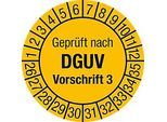 moedel Prüfplaketten „Geprüft nach DGUV Vorsch. 3“, 2026–2035, Folie, Ø 30 mm, 10 Stück/Bogen
