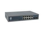 LevelOne Switch 12 Gigabit Ethernet-Ports mit 8 PoE-Ports 150W, 2 Gigabit-Ports, 2 Gigabit SFP (GEP-1221)