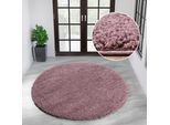 Teppich MY HOME "Viva rund" Gr. 10, lila (flieder), H:45mm Ø:190cm, Kunstfaser, Teppiche, Teppich, Uni-Farben, einfarbig, besonders weich und kuschelig, Wohnzimmer