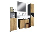 Mid.you Badezimmer Flandu, Anthrazit, Honigeiche, Kunststoff, 4-teilig, 7 Fächer, 2 Schublade(n),2 Schublade(n) Schubladen, 123 cm, stehend, erweiterbar, Badezimmer, Badmöbelsets & Badmöbelserien, Badmöbel-Sets