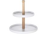 Etagere "Refia", weiß, B:24cm H:25cm L:24cm T:24cm Ø:24cm, Akazienholz, Massivholz, SCHÖNER WOHNEN-KOLLEKTION, Servierplatten, Etagere, Etagere mit elegantem Zylinderdesign und Holzakzenten