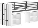 Stauraumbett VIPACK "Sam, schlafen und arbeiten in einem, wahlweise Eiche- oder Weiß-Dekor", weiß dekor, weiß dekor, weiß dekor, B:98cm H:116,6cm L:219cm, Betten, Stauraumbett, mit Absturzschutz, Leiter u. 2 Regale, pflegeleichte Dekor Oberfläche