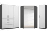 Schrank-Set RAUCH "Kleiderschrank Schrank Garderobe Garderobenschrank Eckschrank HOMBURG", weiß (graumetallic, hochglanz weiß), B:253cm H:197cm T:163cm, Holzwerkstoff, Kastenmöbel-Sets, viel Stauraum, oberer Schubkasten mit Einteilung MADE IN GERMANY, Topseller