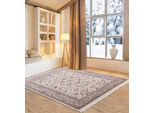 Orientteppich OTTO HOME "BI Oriental", braun (cream braun), B:170cm H:12mm L:240cm, Schurwolle, Teppiche, reine Wolle, handgeknüpft, orientalisches Design, mit Fransen