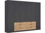 Drehtürenschrank RAUCH "Kleiderschrank Schrank Garderobe Schlafzimmerschrank DAVOA", grau (graumetallic, eiche artisan), B:271cm H:230cm T:54cm, Holzwerkstoff, Schränke, Drehtürenschrank, mit farblich abgesetzten Schubkästen in Eiche Artisan MADE IN GERMANY