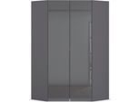 Eckkleiderschrank OTTO HOME "Kleiderschrank Schrank Ankleidezimmer Schlafzimmer Garderobe AGORDO", grau (graumetallic, glas basalt), B:117cm H:229cm T:117cm, Holzwerkstoff, Schränke, Eckkleiderschrank, mit Glastüren, voll ausgestattet mit viel Stauraum MADE IN GERMANY