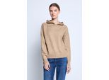 Kapuzenpullover STREET ONE STUDIO, Damen, Gr. 40, sandstone beige meliert, Stoff, 42% Polyester, 30% Baumwolle, 24% Polyacryl, 4% Elasthan, unifarben, comfort fit normal, ohne Ausschnitt, Rippbündchen, Pullover Kapuzenpullover, mit Galon-Streifen