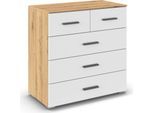 Kommode RAUCH "Gamma", eiche artisan, alpinweiß, B:80cm H:81cm T:42cm, Holzwerkstoff, Sideboards, Kommode, mit fünf geräumigen Schubladen in verschiedenen Größen MADE IN GERMANY