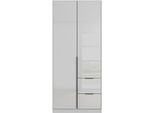 Drehtürenschrank OTTO HOME "Kleiderschrank Kleiderschränke Schrank Garderobe AGORDO mit Glasfront", grau (seidengrau, glas seidengrau), B:91cm H:210cm T:54cm, Holzwerkstoff, Schränke, Drehtürenschrank, mit Außenschubkästen, in 7 Breiten und 2 Höhen MADE IN GERMANY