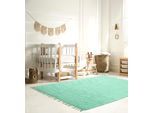 Kinderteppich GOODPRODUCT "Insa Fleckerl", grün (mint), B:90cm H:5mm L:160cm, Baumwolle, Teppiche, Kinderteppich, Uni Farben, pastell, handgewebt, pflegeleicht, waschbar, Kinderzimmer