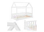 Juskys Kinderbett Marli 80 x 160 cm Rausfallschutz, Lattenrost & Dach Weiß Hausbett Holz