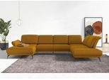 Wohnlandschaft SIT & MORE "Coco U-Form", gelb (mustard), B:382cm H:88cm T:242cm, 100% Polyester, Sofas, Wohnlandschaft, Sitztiefen-, Arm- und Kopfteilverstellung, Cord-Bezug, Fußhöhe 15 cm
