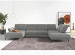 Wohnlandschaft SIT & MORE "Coco U-Form", silber, B:382cm H:88cm T:242cm, 100% Polyester, Sofas, Wohnlandschaft, Sitztiefen-, Arm- und Kopfteilverstellung, Cord-Bezug, Fußhöhe 15 cm