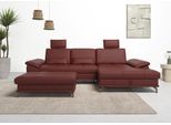 Ecksofa OTTO HOME "Costello L-Form, B: 301 cm mit Sitztiefen-, Armteilverstellung &", rot (merlot), B:301cm H:89cm T:176cm, Luxus-Microfaser (90% Polyester, 10% Polyamid);Samtoptik (100% Polyester), Sofas, Ecksofa, 3 Nierenkissen, optional Bettfunktion & Bettkasten