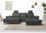 Ecksofa OTTO HOME "Costello L-Form, B: 301 cm mit Sitztiefen-, Armteilverstellung &", grau (anthrazit), B:301cm H:89cm T:176cm, Luxus-Microfaser (90% Polyester, 10% Polyamid);Samtoptik (100% Polyester), Sofas, Ecksofa, 3 Nierenkissen, optional Bettfunktion & Bettkasten