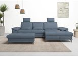 Ecksofa OTTO HOME "Costello L-Form, B: 301 cm mit Sitztiefen-, Armteilverstellung &", blau (graublau), B:301cm H:89cm T:176cm, Luxus-Microfaser (90% Polyester, 10% Polyamid);Samtoptik (100% Polyester), Sofas, Ecksofa, 3 Nierenkissen, optional Bettfunktion & Bettkasten