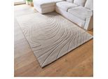 Teppich ANDIAMO "Dale", beige (greige), B:60cm H:10mm L:110cm, Obermaterial: 100% Polyester, Teppiche, Teppich, Uni Farben, Hoch-Tief-Struktur, Carving-Effekt, Wohnzimmer