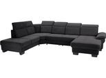 Wohnlandschaft HOME AFFAIRE "Cornwall U-Form", schwarz, B:360cm H:84cm T:253cm, Struktur fein (100% Polyester);Luxus-Microfaser weich (90% Polyester, 10% Polyamid), Sofas, Wohnlandschaft, inkl. Sitztiefenverstellung, wahlweise mit Bettfunktion