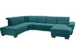 Wohnlandschaft HOME AFFAIRE "Cornwall U-Form", blau (petrol), B:360cm H:84cm T:253cm, Struktur fein (100% Polyester);Luxus-Microfaser weich (90% Polyester, 10% Polyamid), Sofas, Wohnlandschaft, inkl. Sitztiefenverstellung, wahlweise mit Bettfunktion