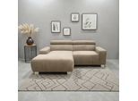 Ecksofa DOMO COLLECTION "100030 inkl. Kopfteilverstellung, guter Sitzkomfort, Cordbezug, L-Form", braun (schlamm), B:214cm H:94cm T:162cm, 100% Polyester, Sofas, Ecksofa, mit komfortabler Wellenunterfederung, ideal für kleine Räume