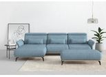 Ecksofa HOME AFFAIRE "Fjord L-Form", blau (eisblau), B:324cm H:93cm T:184cm, 100% Polyester, Sofas, Ecksofa, massiv, wahlweise mit Armlehnfunktion, Kopf- Sitztiefenverstellung