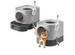 FEANDREA 2er Katzentoilette mit Deckel ausziehbares Tablett grau