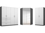 Schrank-Set RAUCH "Kleiderschrank Schrank Garderobe Garderobenschrank Eckschrank HOMBURG", weiß (graumetallic, hochglanz weiß), B:298cm H:197cm T:208cm, Holzwerkstoff, Kastenmöbel-Sets, viel Stauraum, oberer Schubkasten mit Einteilung MADE IN GERMANY, Topseller