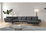Wohnlandschaft OTTO HOME "Mikado U-Form", grau (dunkelgrau), B:376cm H:88cm T:226cm, 100% Polyester, Sofas, Wohnlandschaft, inkl. Sitztiefenverstellung und Armteilverstellung