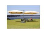 Gastronomie-Alu-Luxus-Doppel-Ampelschirm T44, Pergola-Markise-Effekt, 6,2x3m, creme + Ständer