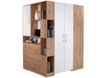 Ondega Eckschrank, Weiß, Eiche Artisan, Holzwerkstoff, 120x205x150 cm, Beimöbel erhältlich, Schlafzimmer, Kleiderschränke, Eckschränke