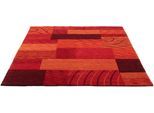 Wollteppich THEKO "Royal Domas 4028", rot, B:60cm H:14mm L:90cm, Schurwolle, Teppiche, Wollteppich, Kurzflor, reine Wolle, handgetuftet, modernes Patchwork Design