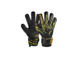 Torwarthandschuhe REUSCH "Attrakt Infinity Finger Support", Damen, Gr. 9, gold (schwarz, goldfarben), 30% Polyester, 25% Elastodien, 9% Polypropylen, 5% Synthetik, 1% Baumwolle, mehrfarbig, Handschuhe, mit Expanse Cut