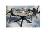 Ambia Garden Gartentisch, Natur, Dunkelgrau, Metall, Kunststoff, rund, X-Form, 150x75x150 cm, rostfrei, wetterbeständig, Gartenmöbel, Gartentische, Gartentische