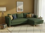 Ecksofa TRENDMANUFAKTUR "Amazing, wahlw. mit Schlaffunktion & Bettkasten, Fuß Buche lackiert", grün (dunkelgrau), B:232cm H:81cm T:161cm, Sofas, Ecksofa, Recamiere beidseitig montierbar, L-Form,in Cord o. Struktur, B: 232 cm