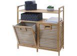 Bambus Badezimmerschrank MCW-N83, Wäschesammler Regal Badschrank, 2 Wäschekörbe 2 Regalböden MVG-zertifiziert 88x81x33cm